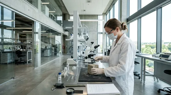 Un professionnel réalisant un prélèvement pour le diagnostic amiante.