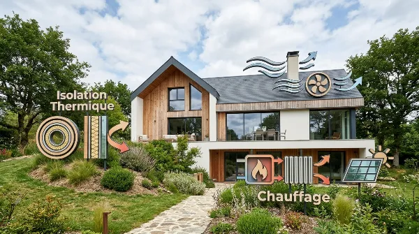Travaux de rénovation énergétique pour améliorer la performance d'un logement.