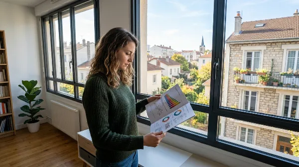 Personne analysant un rapport de diagnostic de performance énergétique dans un logement.