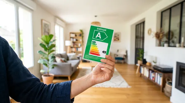 Étiquette DPE verte affichant la classe énergétique d'un logement en vente