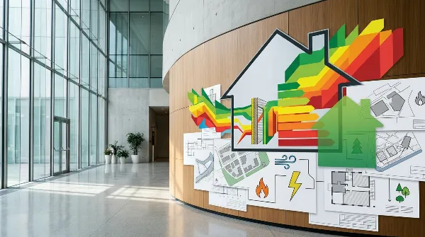 Documents de DPE avec graphiques d'énergie et silhouette de maison